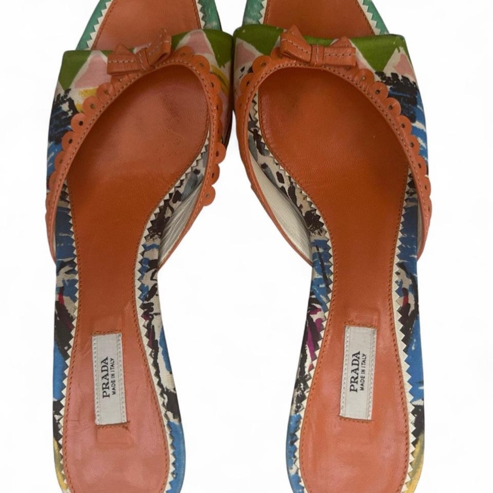 Rare Vintage Prada Orange Multicolor Bow Kitten Heels